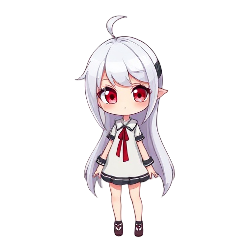 girl red eyes white hair full length 