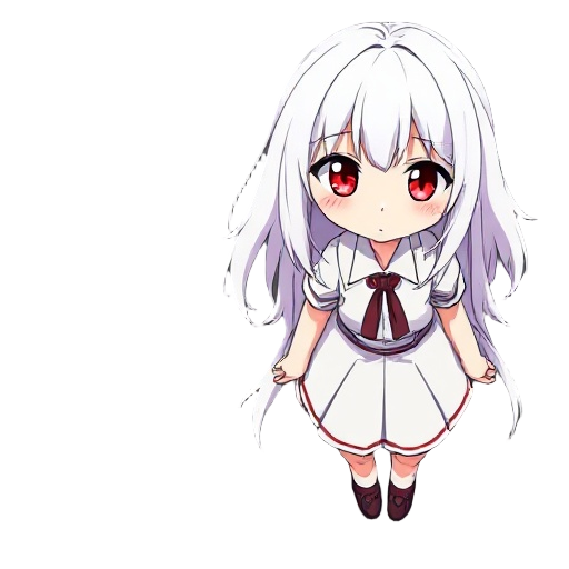 girl red eyes white hair full length 