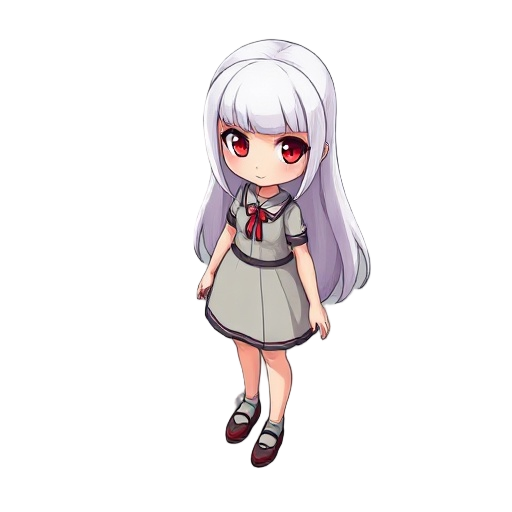girl red eyes white hair full length 
