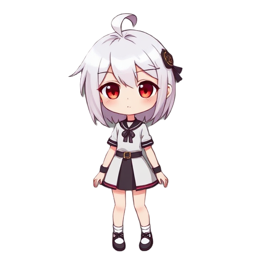 girl red eyes white hair full length 