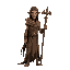 a messianic figure in the desert, tall and stick-thin, draped in flowing, tattered robes. their piercing eyes glow faintly, exuding wisdom and mystery, with a staff etched in ancient runes.