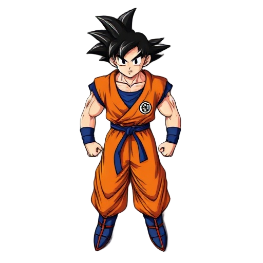 son goku from dragon ball z, iconic orange gi, muscular build, dynamic fighting pose, art style by akira toriyama, clean line art, vibrant cel shading