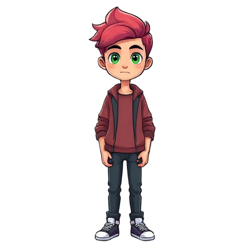 crie um jovem de 13 anos com cabelo rosa e olhos verde deixe um estilo atraente e fofo