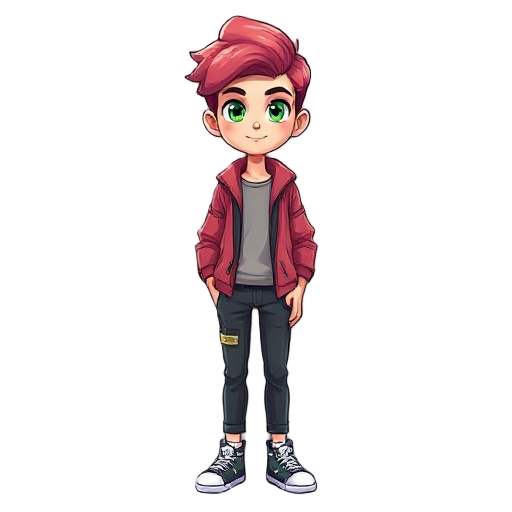 crie um jovem de 13 anos com cabelo rosa e olhos verde deixe um estilo atraente e fofo e roupas bonitas bonito