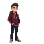 a young man, wearing a dark red hoodie and dark jeans