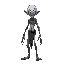 tall and thin creature, pale skin with black veins, long limbs and sharp claws. no face, just a crack emanating dark smoke. bright violet eyes. he wears rags and leaves burnt footprints.