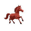 red horse running facing to the right