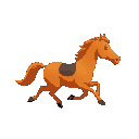 orange horse running facing to the right