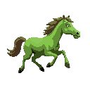 green horse running facing to the right