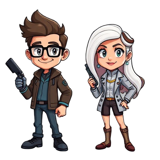 crie dois personagens um com perfil de exatas(homem moreno e nerd) e outro com perfil de humanas(mulher branca com perfild e ciencias politicas)
