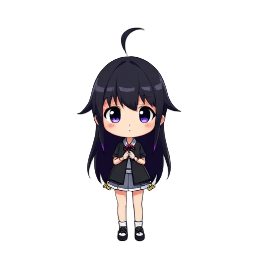 anime girl with black hair with purple highlights