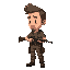 a man with a big head and small body holding a rifle facing south-east