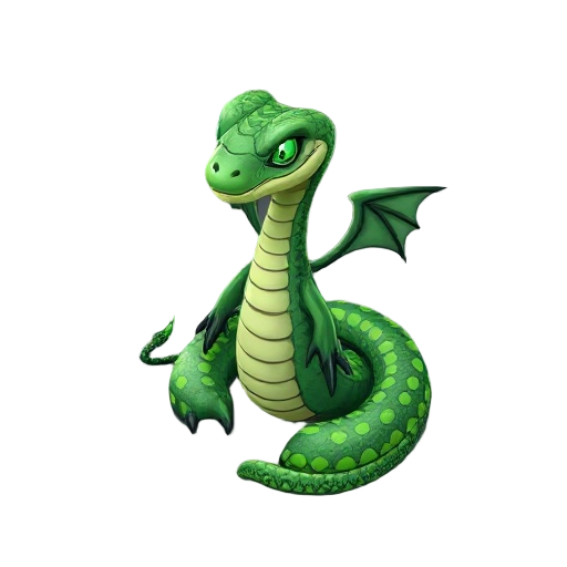 criatura mítica: fada linda da cintura para cima, asas translúcidas, corpo de cobra com escamas verdes, duas pernas com garras afiadas, cauda longa terminando em penas negras, em floresta mágica iluminada.