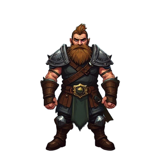 anão guerreiro de d&d, baixo e forte, com barba trançada, armadura de metal rústico, segurando machado com runas. fundo de caverna com luz mística. estilo realista e detalhado, cores terrosas e iluminação dramática.