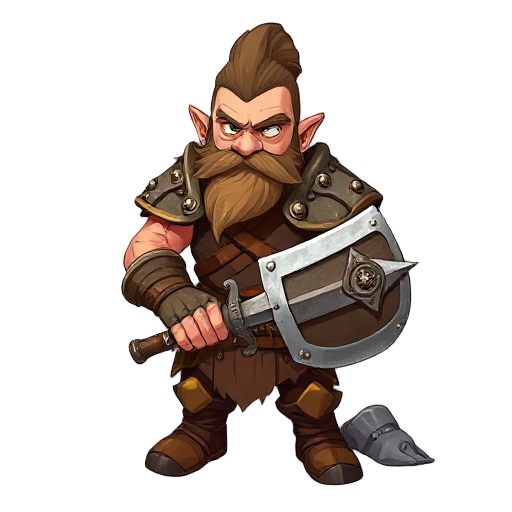 anão guerreiro de dungeons & dragons, de estatura baixa e robusta, com barba longa e trançada, usando armadura de placas rústica com detalhes em metal envelhecido. ele segura um machado de batalha ornamentado com runas antigas, e seu olhar é firme e deter