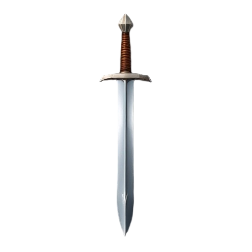 lança medieval elegante, com cabo de madeira escura e firme, ponta de metal afiada e brilhante, detalhes em couro envolvido no cabo, estilo realista, fundo neutro