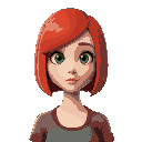 girl with red hair in a bob and green eyes