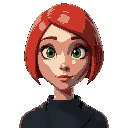 woman with red hair in a bob and green eyes