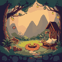 create a background image for a 2d adventure pixel art cosy game. make it 4:3 resolution responsive