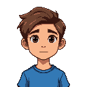  stardew valley young teen, center parted hair, blue t-shirt