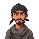 desert male with black head scarf and grey shirt
