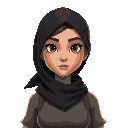 desert female with black head scarf and grey shirt