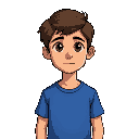  stardew valley young teen, center parted hair, blue t-shirt