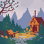 create a background image for a 2d adventure pixel art cosy game. make it 4:3 resolution responsive