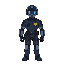 cop move in to a robotic body but wearing police uniform from future 2056 and 2d view pixel