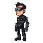 former cop who had a accident was experimented on and  his mind was moved to a robotic body pixel  2d profile view
