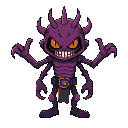 crie um vilão , que parece um virus de computador , ele puxa pra tons de roxo , ele é encapuzado preto , e levita , parece um fanstama , ele tem um cajado em uma mão com um simbolo de divisão 