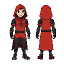personagm vestido de guarda , com uma roupa roxa , todo machudado , e com fiosn sindo pra fora do corpo dele , 