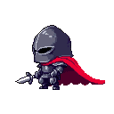 dark knight walking with sword, red cape, video game sprite