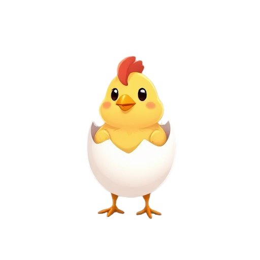 a cute virtual pet based on a little chicken inside a half eggshell