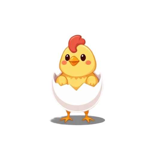 a cute pixel image of a virtual pet based on a little chicken inside a half eggshell