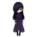 emo girl, black hair covering one eye with a purple victorian era dress.