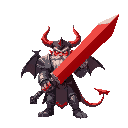 demon lord with giant red sword, with armor