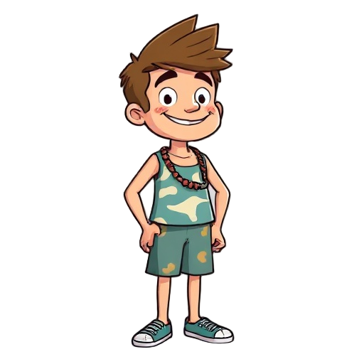 "develop a static character in the retro cartoon style of the 90s, inspired by the nostalgic and humorous aesthetic of jonny castaway. the design should convey a relaxed and funny personality, with ex