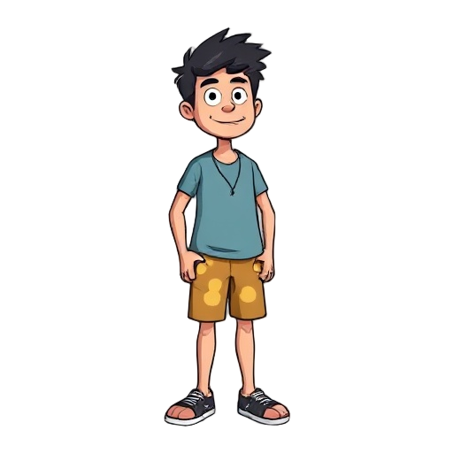 "develop a static character in the retro cartoon style of the 90s, inspired by the nostalgic and humorous aesthetic of jonny castaway. the design should convey a relaxed and funny personality, with ex