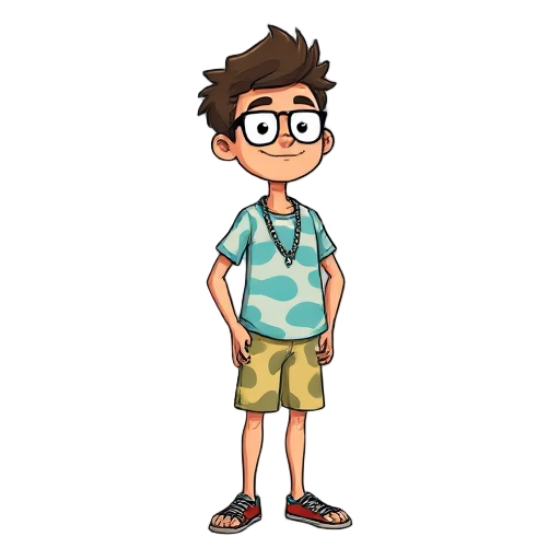 "develop a static character in the retro cartoon style of the 90s, inspired by the nostalgic and humorous aesthetic of jonny castaway. the design should convey a relaxed and funny personality, with ex