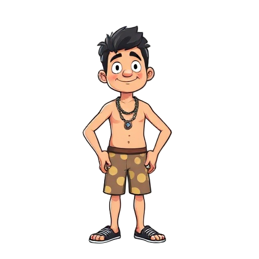 "develop a static character in the retro cartoon style of the 90s, inspired by the nostalgic and humorous aesthetic of jonny castaway. the design should convey a relaxed and funny personality, with ex