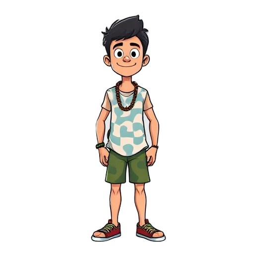 "desenvolva um personagem estático em estilo cartoon retro dos anos 90, inspirado na estética nostálgica e humorística de jonny castaway. o design deve transmitir uma personalidade descontraída e engr