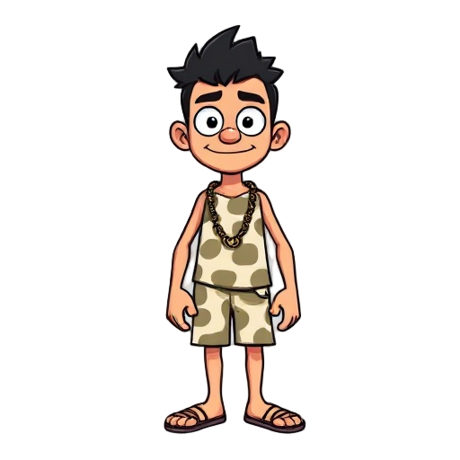"develop a static character in the retro cartoon style of the 90s, inspired by the nostalgic and humorous aesthetic of jonny castaway. the design should convey a relaxed and funny personality, with ex