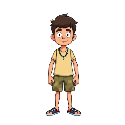 "develop a static character in the retro cartoon style of the 90s, inspired by the nostalgic and humorous aesthetic of jonny castaway. the design should convey a relaxed and funny personality, with ex