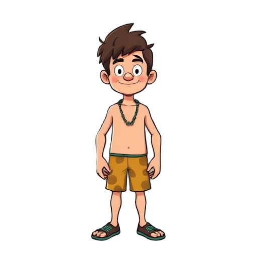 "develop a static character in the retro cartoon style of the 90s, inspired by the nostalgic and humorous aesthetic of jonny castaway. the design should convey a relaxed and funny personality, with ex
