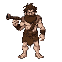 a caveman wielding a club, he has white, dark skin. he is buff and tall. he wears a classic animal pelt clothes, messy hair and a messy beard. nothing else. the art resembles doom 64
