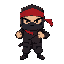 ninja dark square body, red headband, angry white eyes, clenched fists