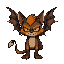 a grumpy, anthropomorphic cat demon with tattered angel wings and a vintage gambler aesthetic. husk has scruffy orange-and-black fur with tufts sticking out, and tired yellow eyes.