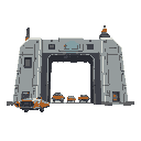 generate something that looks like an factory where space vehicles are being built, it should contain an gate which opens and lets out the vehicles. look at dune 2000 game for inspiration.