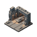 generate something that looks like an factory where space vehicles are being built, it should contain an gate which opens and lets out the vehicles. look at dune 2000 game for inspiration.